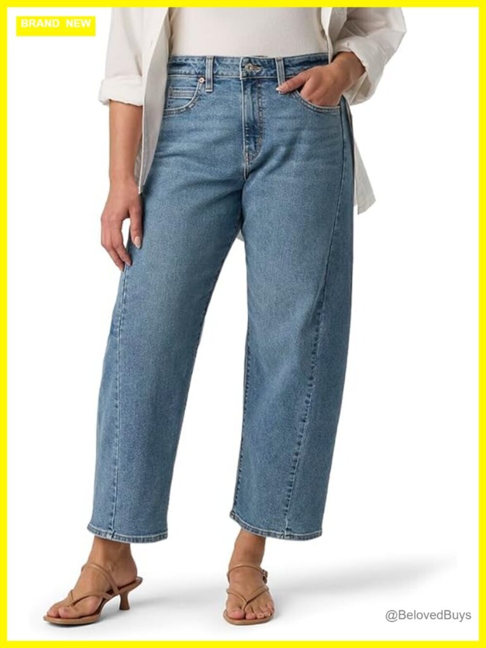 Mid Rise Stretch Denim Barrel Jeans Tapered Leg 27 Inseam